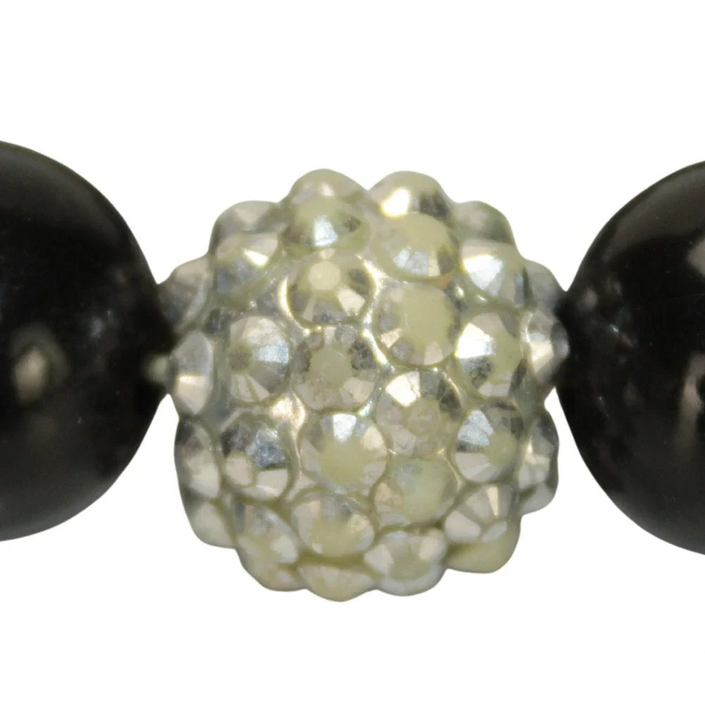 Vintage 80’s Black Beaded Pave Acrylic Plastic Stretch Bracelet Chunky Style